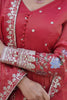 Stunning Coral Red Zari Work Viscose Event Wear Gown With Dupatta