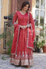 Stunning Coral Red Zari Work Viscose Event Wear Gown With Dupatta