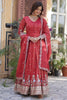 Stunning Coral Red Zari Work Viscose Event Wear Gown With Dupatta