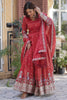 Stunning Coral Red Zari Work Viscose Event Wear Gown With Dupatta