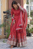 Stunning Coral Red Zari Work Viscose Event Wear Gown With Dupatta