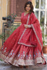 Stunning Coral Red Zari Work Viscose Event Wear Gown With Dupatta