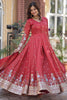 Stunning Coral Red Zari Work Viscose Event Wear Gown With Dupatta