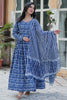 Stunning Blue Digital Printed Cotton Casual Wear Gown With Dupatta