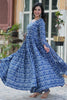 Stunning Blue Digital Printed Cotton Casual Wear Gown With Dupatta