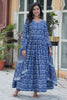 Stunning Blue Digital Printed Cotton Casual Wear Gown With Dupatta