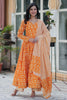 Lovely Orange Floral Printed Cotton Casual Wear Pant Suit With Dupatta