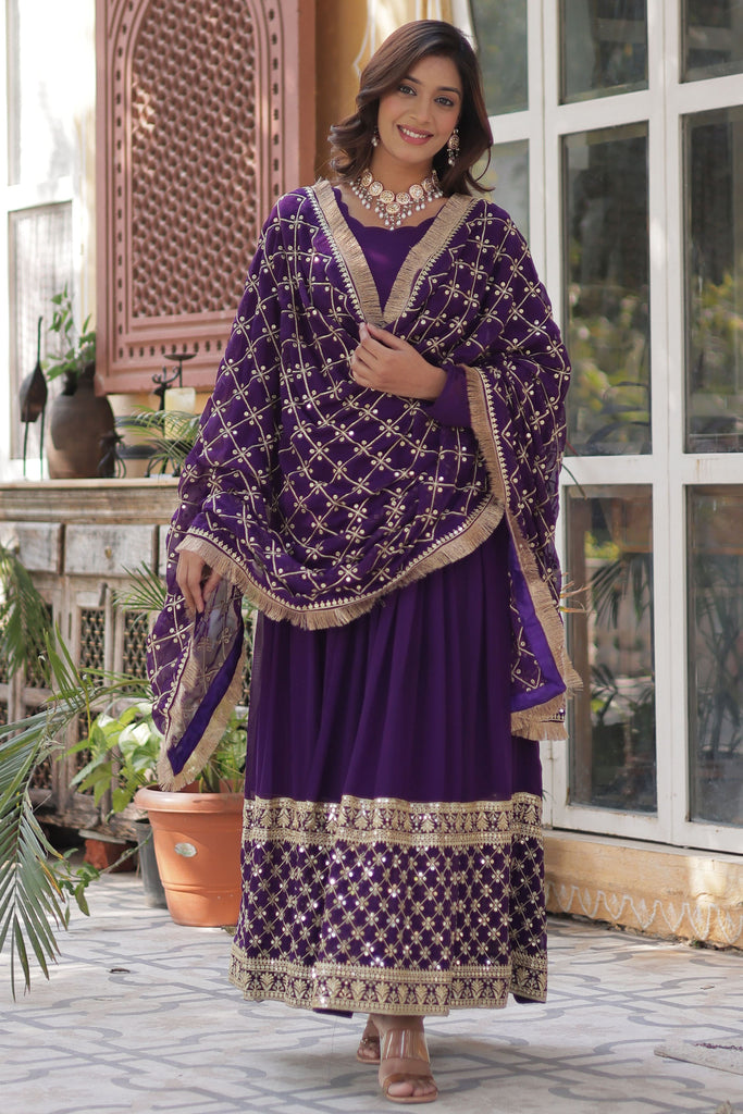 Incredible Purple Georgette Event Wear Gown With Dupatta