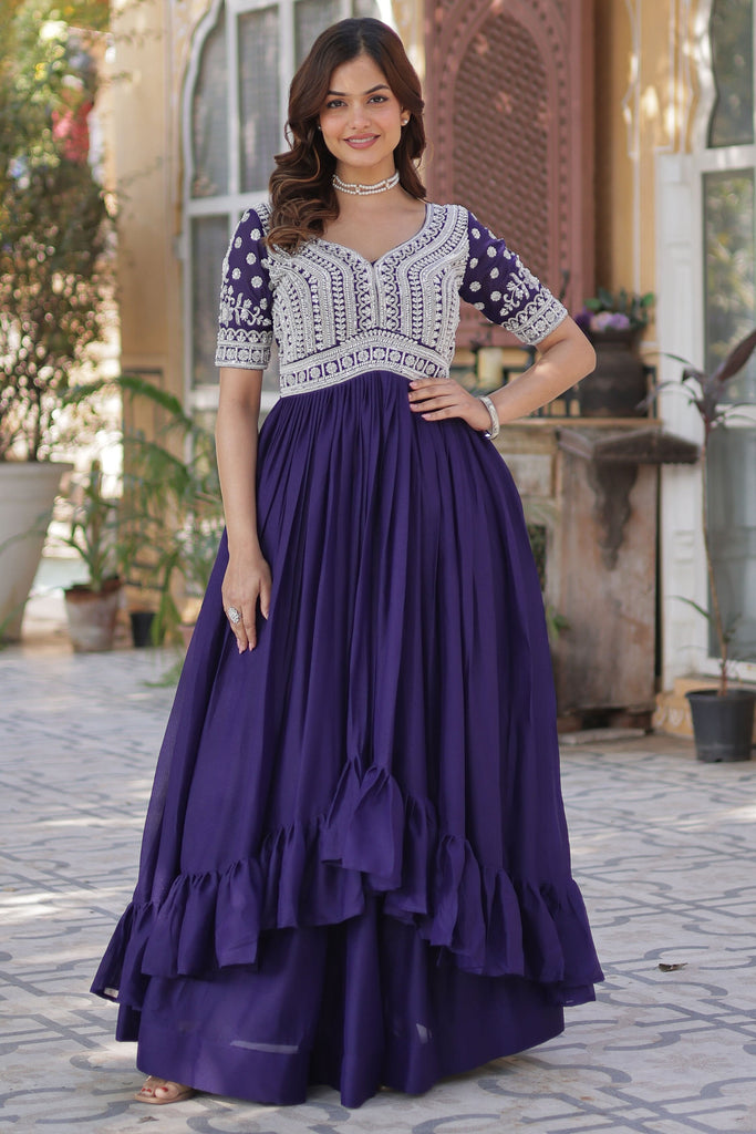 Glamorous Purple Sequins Georgette Function Wear Lehenga With Kurti