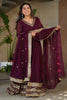 Alluring Maroon Zari Work Georgette Event Wear Gown With Dupatta