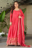 Beautiful Peach Zari Work Chinon Event Wear Gown With Dupatta