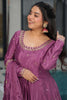 Ravishing Pink Zari Work Chinon Reception Wear Gown With Dupatta