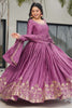 Ravishing Pink Zari Work Chinon Reception Wear Gown With Dupatta