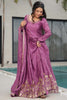 Ravishing Pink Zari Work Chinon Reception Wear Gown With Dupatta