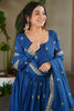 Beautiful Blue Zari Embroidered Chinon Gown With Dupatta