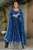Beautiful Blue Zari Embroidered Chinon Gown With Dupatta