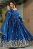 Beautiful Blue Zari Embroidered Chinon Gown With Dupatta