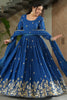 Beautiful Blue Zari Embroidered Chinon Gown With Dupatta