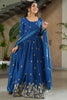 Beautiful Blue Zari Embroidered Chinon Gown With Dupatta