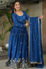 Beautiful Blue Zari Embroidered Chinon Gown With Dupatta