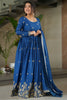 Beautiful Blue Zari Embroidered Chinon Gown With Dupatta