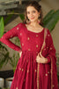 Stunning Red Zari Embroidered Chinon Festival Wear Gown With Dupatta