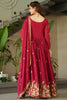 Stunning Red Zari Embroidered Chinon Festival Wear Gown With Dupatta