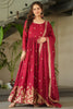 Stunning Red Zari Embroidered Chinon Festival Wear Gown With Dupatta
