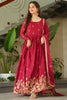 Stunning Red Zari Embroidered Chinon Festival Wear Gown With Dupatta