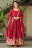 Stunning Red Zari Embroidered Chinon Festival Wear Gown With Dupatta