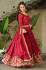 Stunning Red Zari Embroidered Chinon Festival Wear Gown With Dupatta