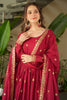 Stunning Red Zari Embroidered Chinon Festival Wear Gown With Dupatta