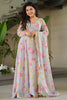 Pretty Grey Floral Printed Georgette Festival Wear Gown With Dupatta