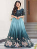 Outstanding Teal Blue Beads Work Georgette Reception Wear Gown