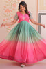 Dazzling Pink Bead Embroidery Organza Party Wear Gown