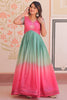 Dazzling Pink Bead Embroidery Organza Party Wear Gown