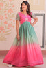 Dazzling Pink Bead Embroidery Organza Party Wear Gown