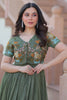 Luxury Green Embroidered Organza Event Wear Gown With Koti
