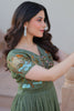 Luxury Green Embroidered Organza Event Wear Gown With Koti