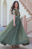 Luxury Green Embroidered Organza Event Wear Gown With Koti