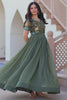 Luxury Green Embroidered Organza Event Wear Gown With Koti