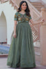 Luxury Green Embroidered Organza Event Wear Gown With Koti