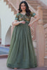 Luxury Green Embroidered Organza Event Wear Gown With Koti
