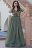 Luxury Green Embroidered Organza Event Wear Gown With Koti