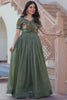 Luxury Green Embroidered Organza Event Wear Gown With Koti