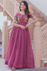 Graceful Pink Thread Embroidered Organza Event Wear Gown With Koti
