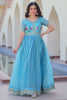 Dazzling Sky-Blue Sequins Work Chinon Event Wear Gown
