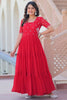 Glamorous Red Embroidered Georgette Event Wear Gown