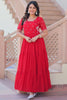 Glamorous Red Embroidered Georgette Event Wear Gown