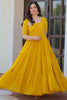 Mesmerizing Yellow Embroidered Georgette Haldi Wear Gown